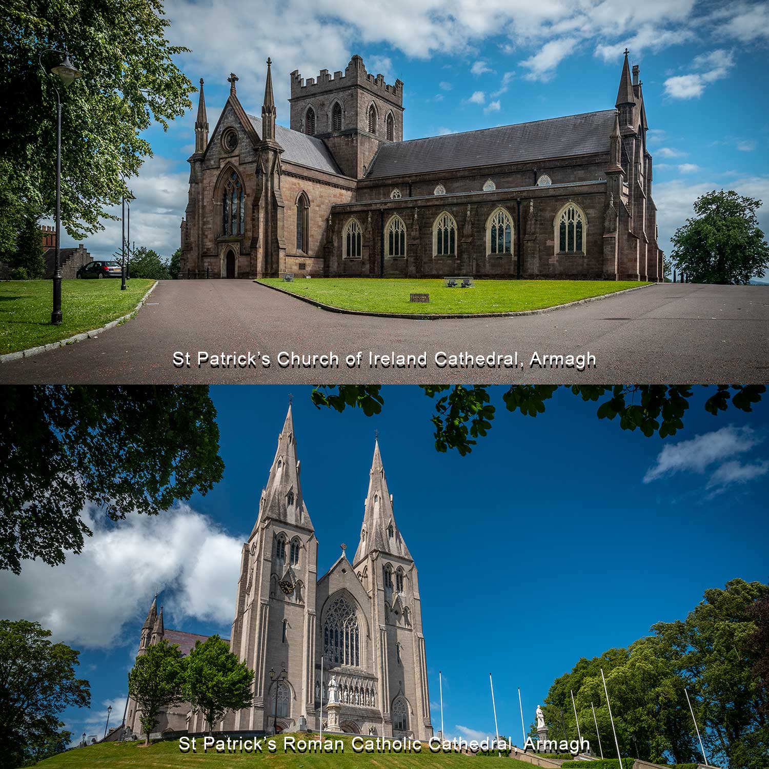 Armagh's two Cathedrals, named after St Patrick, are just a short distance apart.